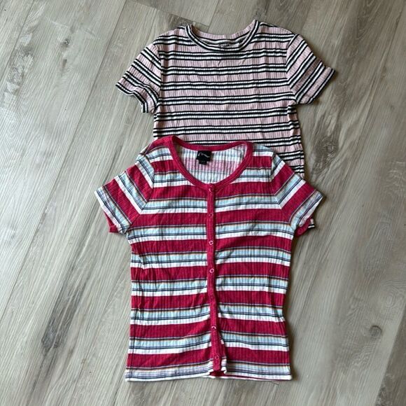 H&M, Art Class Striped Ribbed Short Sleeve Tops Shirts Size Large 10/12 - Picture 1 of 5